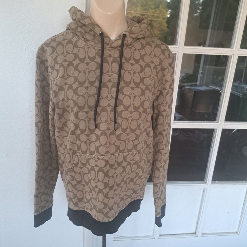 COACH Logo Signature Brown Tan CC Sweatshirt Hoodie XS Womens Authentic Pullover